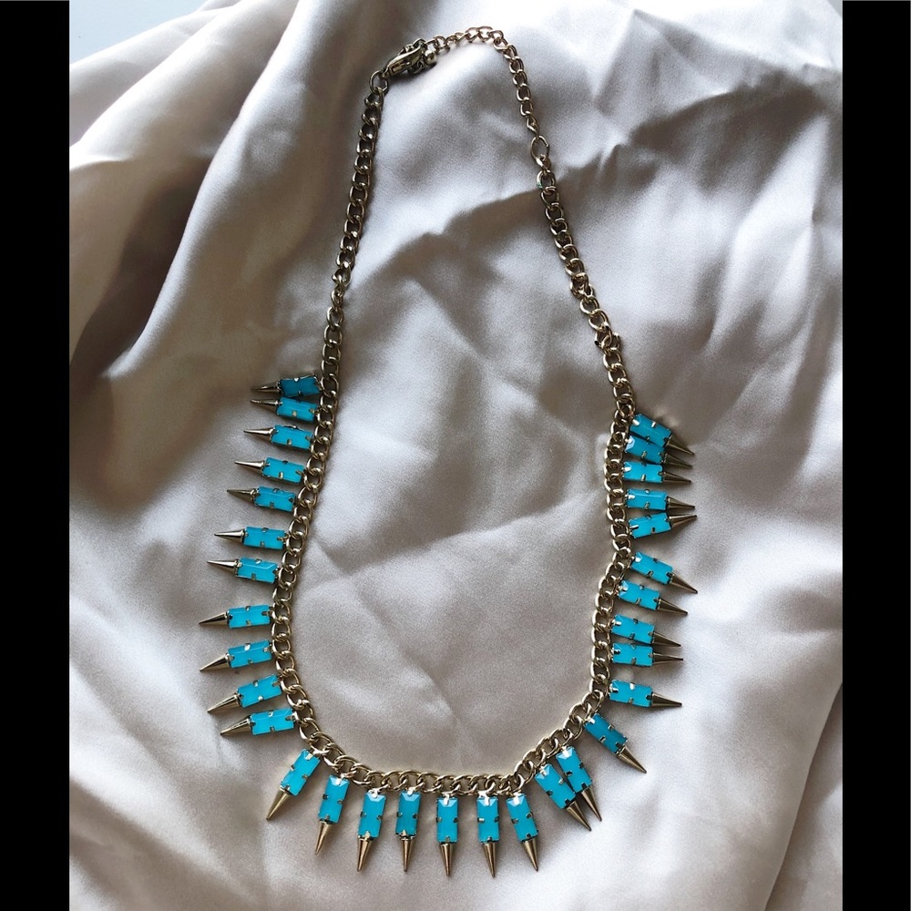 Spiked blue gold necklace 16 inches long